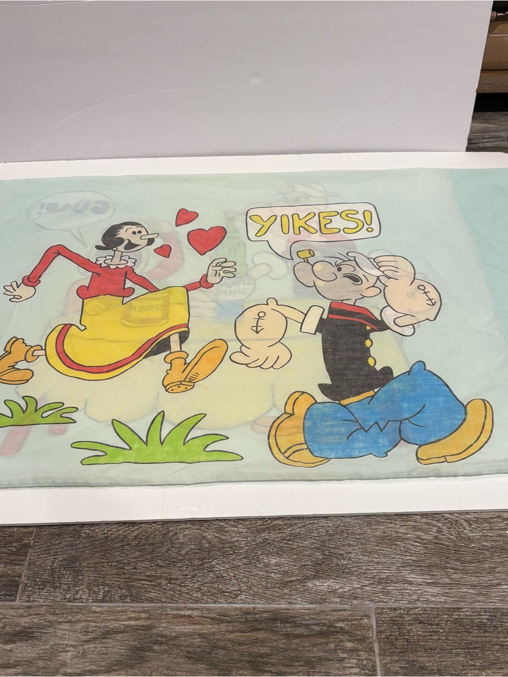 Vintage Popeye the Sailor Man Pillow Case With Olive Oil & Sweet Pea 1970s